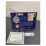 1998 Americal Silver Eagle w/Commemative Stamp
