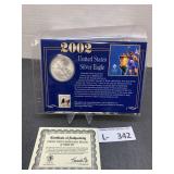 2002 Americal Silver Eagle w/Commemative Stamp