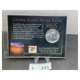 1988 Americal Silver Eagle w/Commemative Stamp