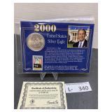 2000 Americal Silver Eagle w/Commemative Stamp