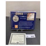 2003 Americal Silver Eagle w/Commemative Stamp