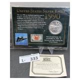 1990 Americal Silver Eagle w/Commemative Stamp