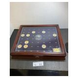 John F Kennedy Half Dollar Display Case & 9 Coins