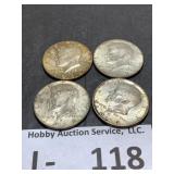 (4) Kennedy Half Dollars 40% Silver 1966-1968