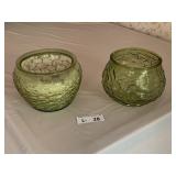 (2) Avocado Green Textured Glass Bowl