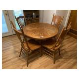 Oak Dining Table & 4 Mixed Chairs (one damaged)