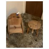 Wood Stool & Wood Doll Chair