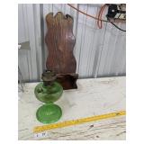 Antique Green Glass Aladdin Oil Lamp w/Wall Holder