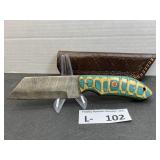 Damascus Style Knife & Sheath Tanto Blade