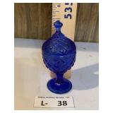 Vintage Cobalt Blue Glass Pedestal Trinket Jar