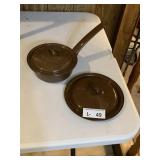 Vintage Brown Enameled Metal Pan w/Extra Lid