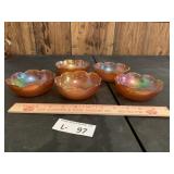 (5) Marigold Crackle Carnival Glass Bowls