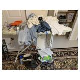 Ironing Board, Clothes, Boots, Corner Shelf, etc