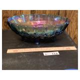 Indiana Glass Blue Carnival Glass Footed Bowl