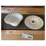 )2) Fenton Silver Crest Milk Glass Ruffled Bowls