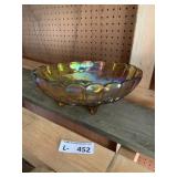 Amber Marigold Carnival Glass Bowl