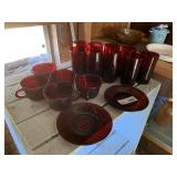 Ruby Red Glasses, Mugs, Saucers