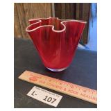MCM Red Art Glass Handkerchief Vase