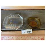 (2) Vintage GLass Advertisment Ashtrays