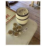 Barrel Shaped Decanter w/Small Mug Shot Glasses