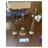 Brass Bell & (2) Brass Decor Pitchers