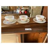 (3) Fire King Primrose Tea Cup & Saucers