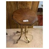 Octagonal Wooden Accent Table w/Brass Legs
