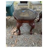 Wooden End Table Glass Top w/Ball & Claw Feet