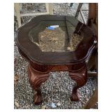 Wooden End Table Glass Top w/Ball & Claw Feet