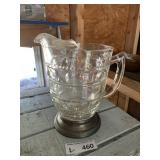 Early American pattern Glass Pitcher w/Metal Base