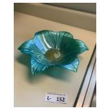 Teal Floral Shaped Glass Bowl