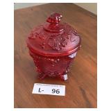 Vintage Ruby Red Glass Footed Dish Sugar Bowl