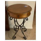 Vintage Round Accent Table Wrought Iron Base