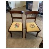 (2) Antique Mahogany Needlepoint Dining Chairs