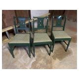 (3) Matching Green Wooden Dining Chairs