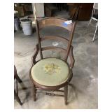 Antique Wooden Ladder Back Needlepoint Chair