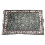 Kashmiri Silk Carpet Olive Green Floral Design