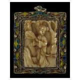 Antique Chinese Sterling  Enamel Pendant Carved Bo