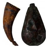 Antique 19th C Powder Flask & Horn Lot