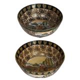 Pair of Large Japanese Satsuma Hand Painted Bowls