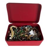 Box filled with Vintage Unsearched Costume Jewelry