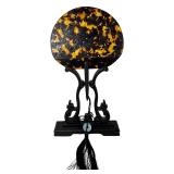 Chinese Carved Wood & Tortoise Shell Fan Screen