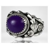 Circle JW Sterling Silver Purple Cabochon Ring