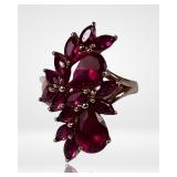 DK Sterling Silver Red Stone Cluster Cocktail Ring