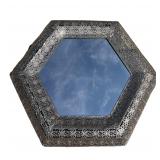 Hexagonal Hammered Metal Wall Mirror Pierced Frame