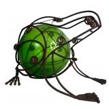 Vintage Metal & Green Glass Frog Garden Sculpture