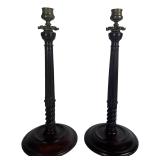 Antique George III Mahogany & Brass Candlesticks
