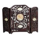 Antique Chinese Carved Wood & Jade Tabletop Screen