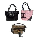 Group of Ladies Handbags Quilted Canvas Leather