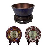 Chinese Republic Period Cloisonne Bowl & Plates